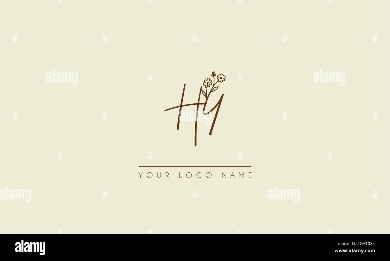 Lettera iniziale HU o UH Firma matrimonio botanico fiore icona logo disegno vettoriale Illustrazione Vettoriale