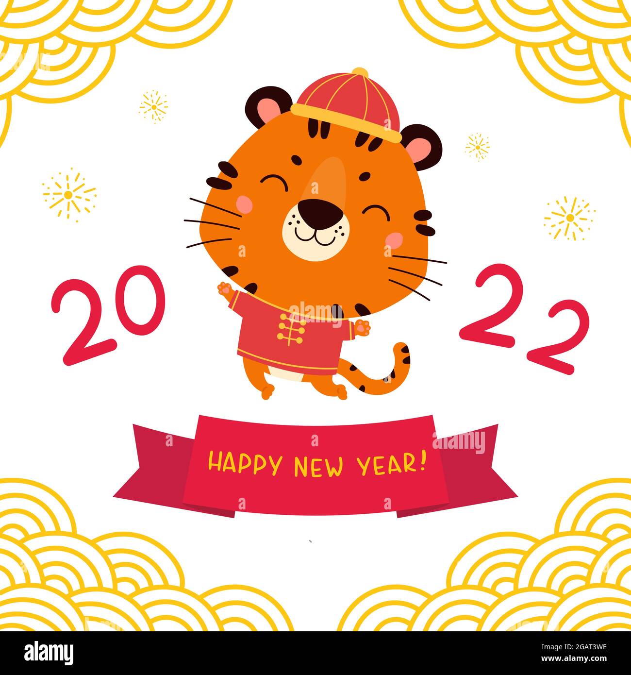 Felice cinese nuovo anno biglietto d'auguri 2022 Illustrazione Vettoriale