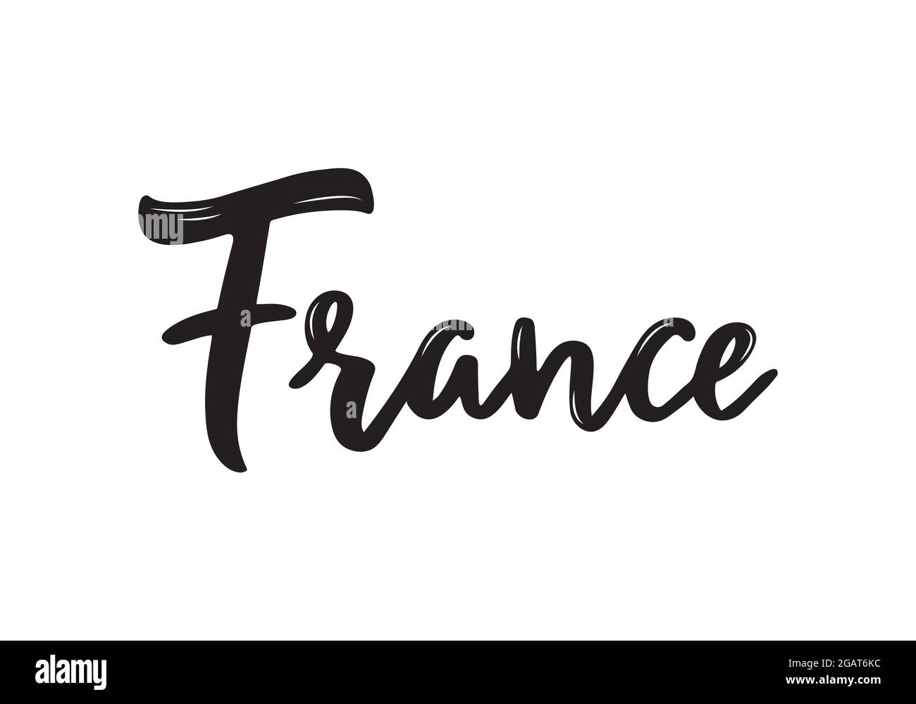 Francia calligrafia scritta a mano nome del paese europeo. Calligrafia a pennello disegnata a mano. Modello di disegno vettoriale. Illustrazione Vettoriale