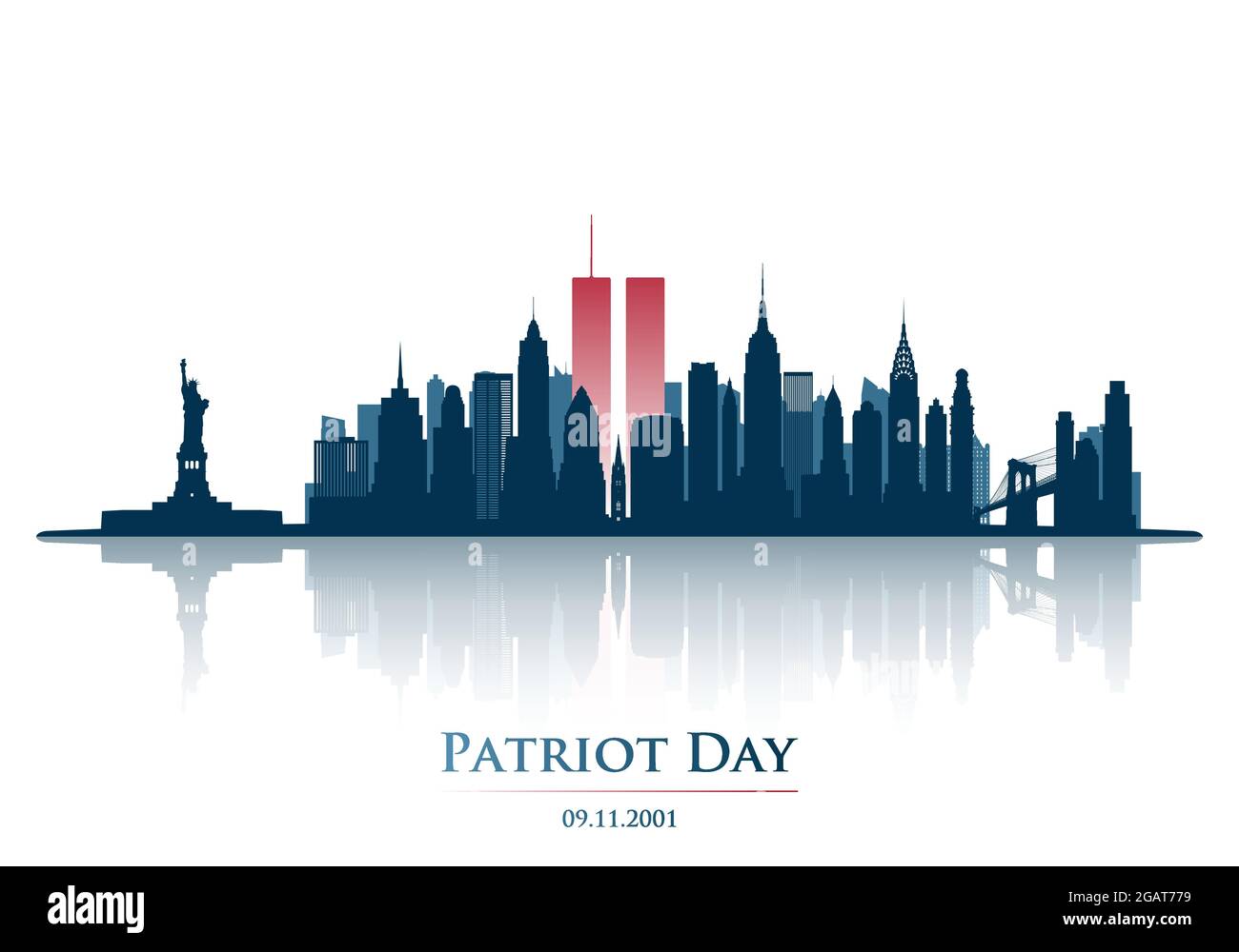 Twin Towers nello skyline di New York. 11 settembre 2001 Giornata Nazionale della memoria. Banner per l'anniversario del Patriot Day. Illustrazione vettoriale. Illustrazione Vettoriale