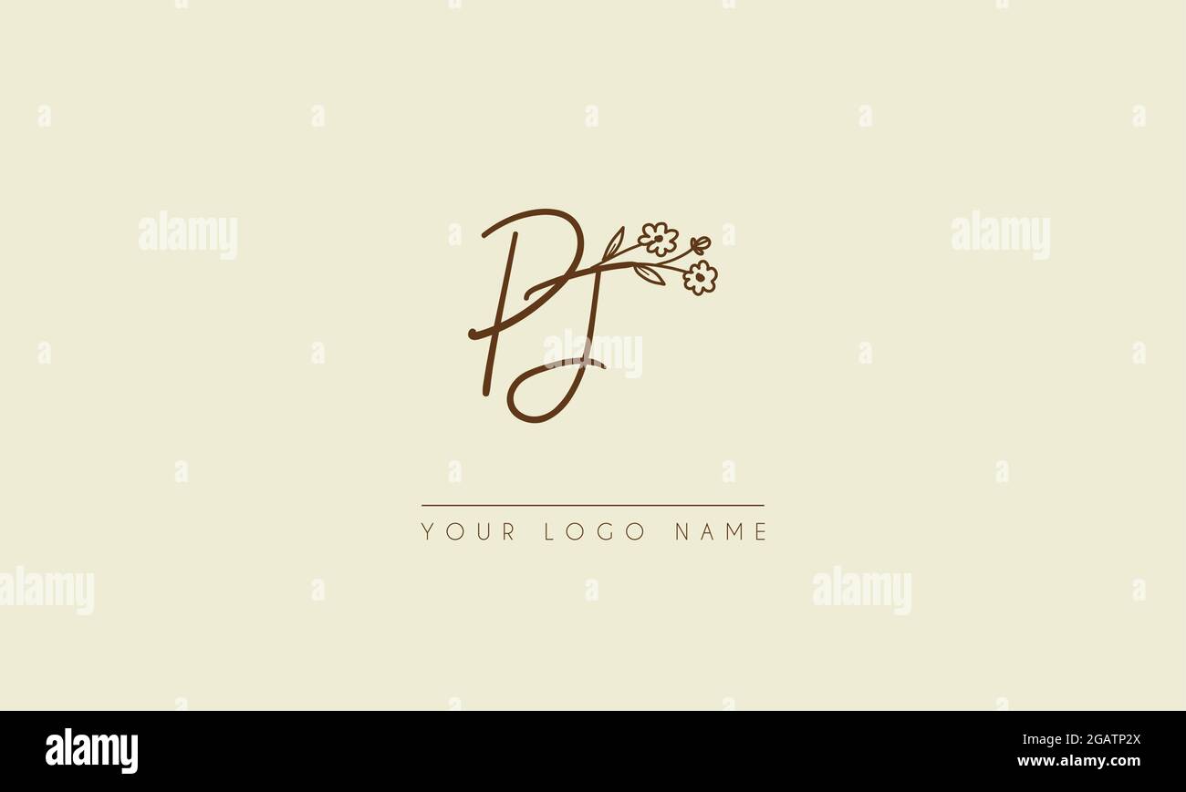Lettera iniziale PJ o JP Firma matrimonio botanico fiore icona logo disegno vettoriale Illustrazione Vettoriale