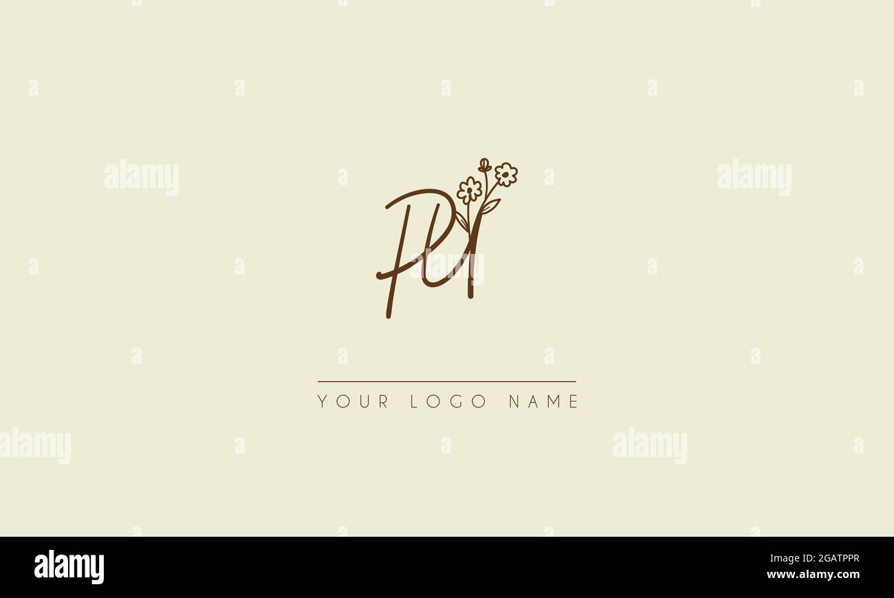 Lettera iniziale PU o UP Firma matrimonio botanico fiore icona logo disegno vettoriale illustrazione Illustrazione Vettoriale