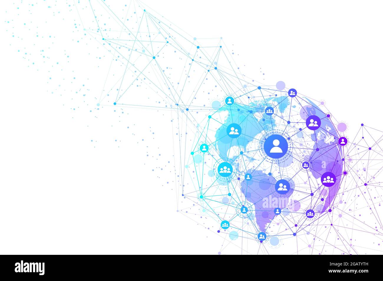 Connessioni di rete globali con punti e linee. Sfondo a reticolo. Struttura di connessione astratta. Sfondo dello spazio poligonale, illustrazione Foto Stock