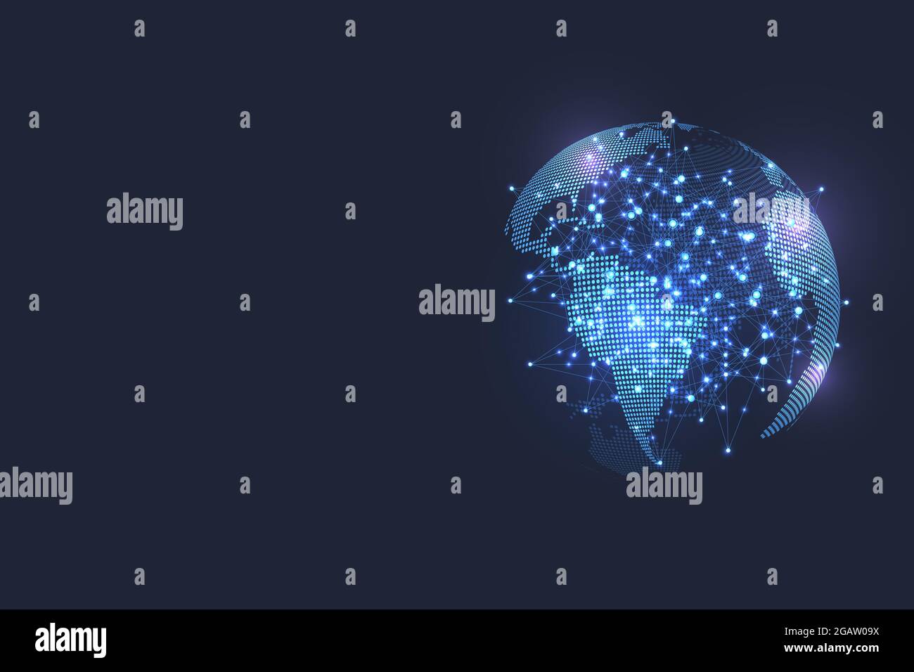 Connessioni di rete globali con punti e linee. Sfondo a reticolo. Struttura di connessione astratta. Sfondo dello spazio poligonale, illustrazione Foto Stock