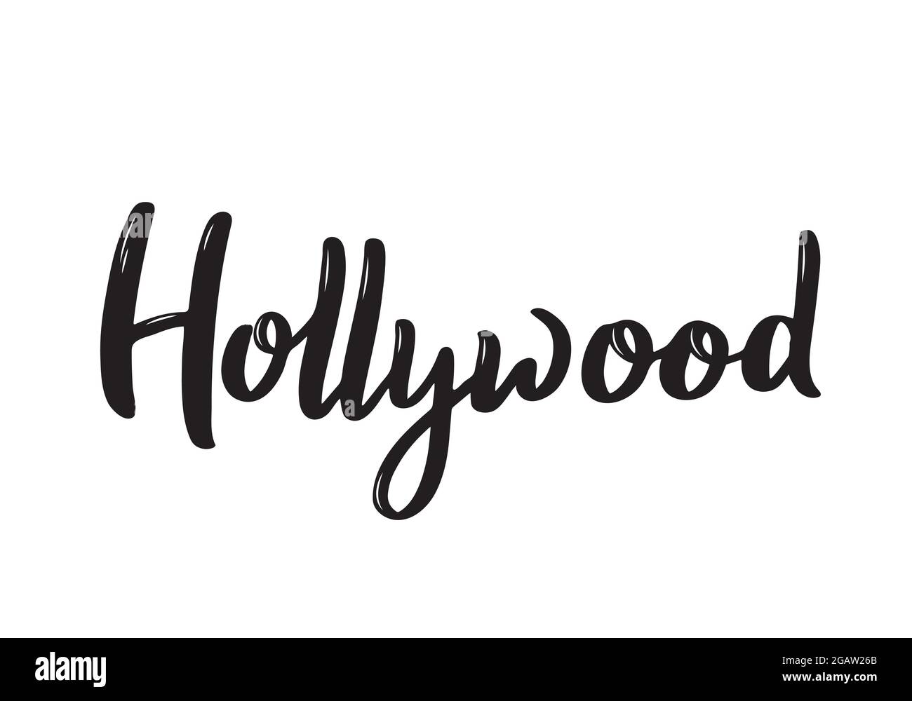 Scritta hollywoodiana. Iscrizione manoscritta in bianco e nero. Modello di disegno vettoriale. Illustrazione Vettoriale