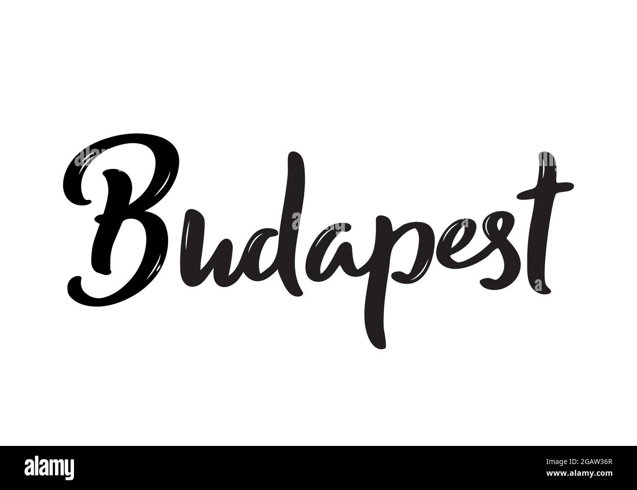Caratteri Budapest. Nome scritto a mano della capitale ungherese. Modello di disegno vettoriale. Illustrazione Vettoriale