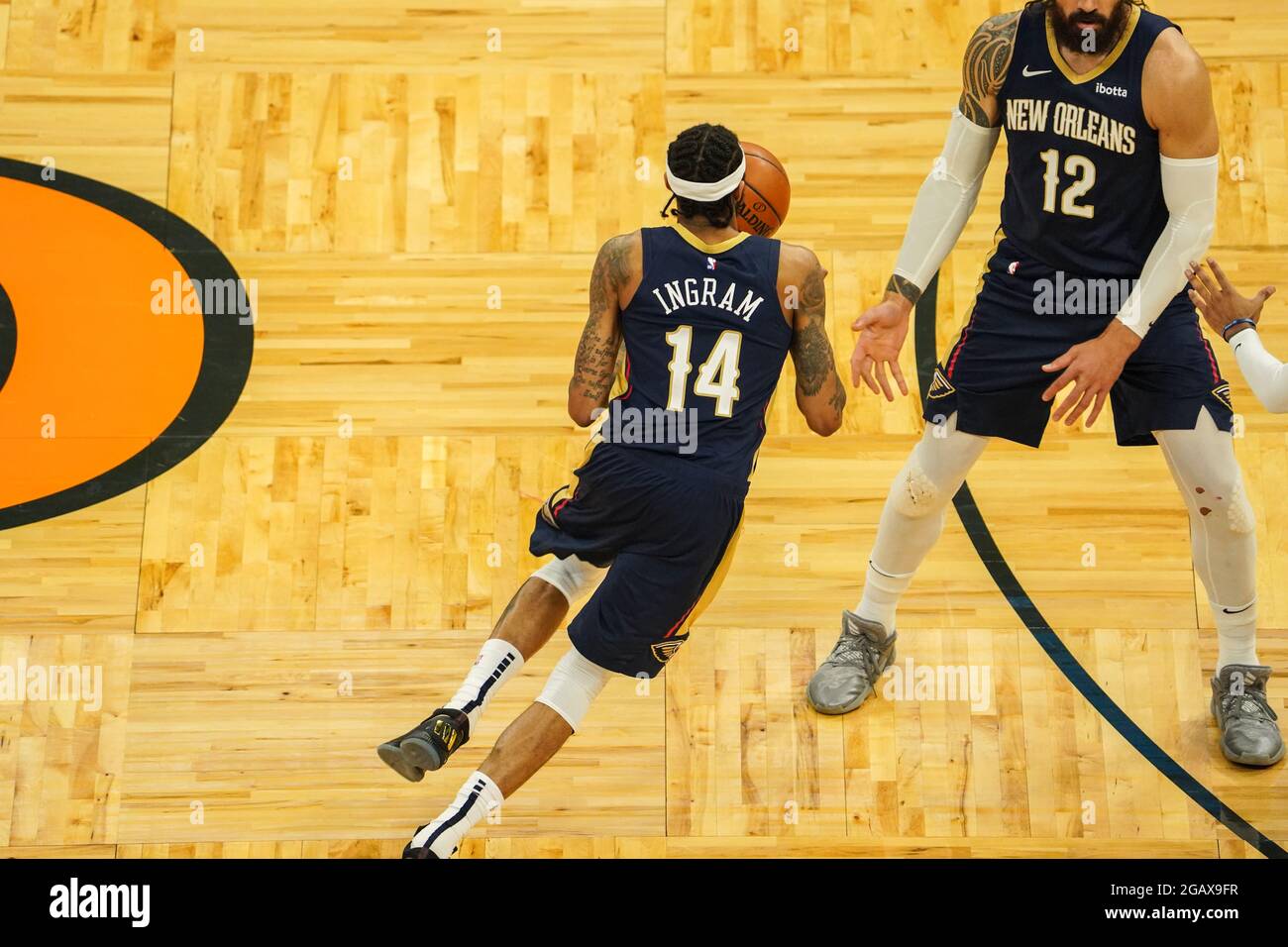 Orlando, Florida, USA, 19 febbraio 2021, New Orleans Pelicans faccia la magia di Orlando all'Amway Center (Photo Credit: Marty Jean-Louis) Foto Stock