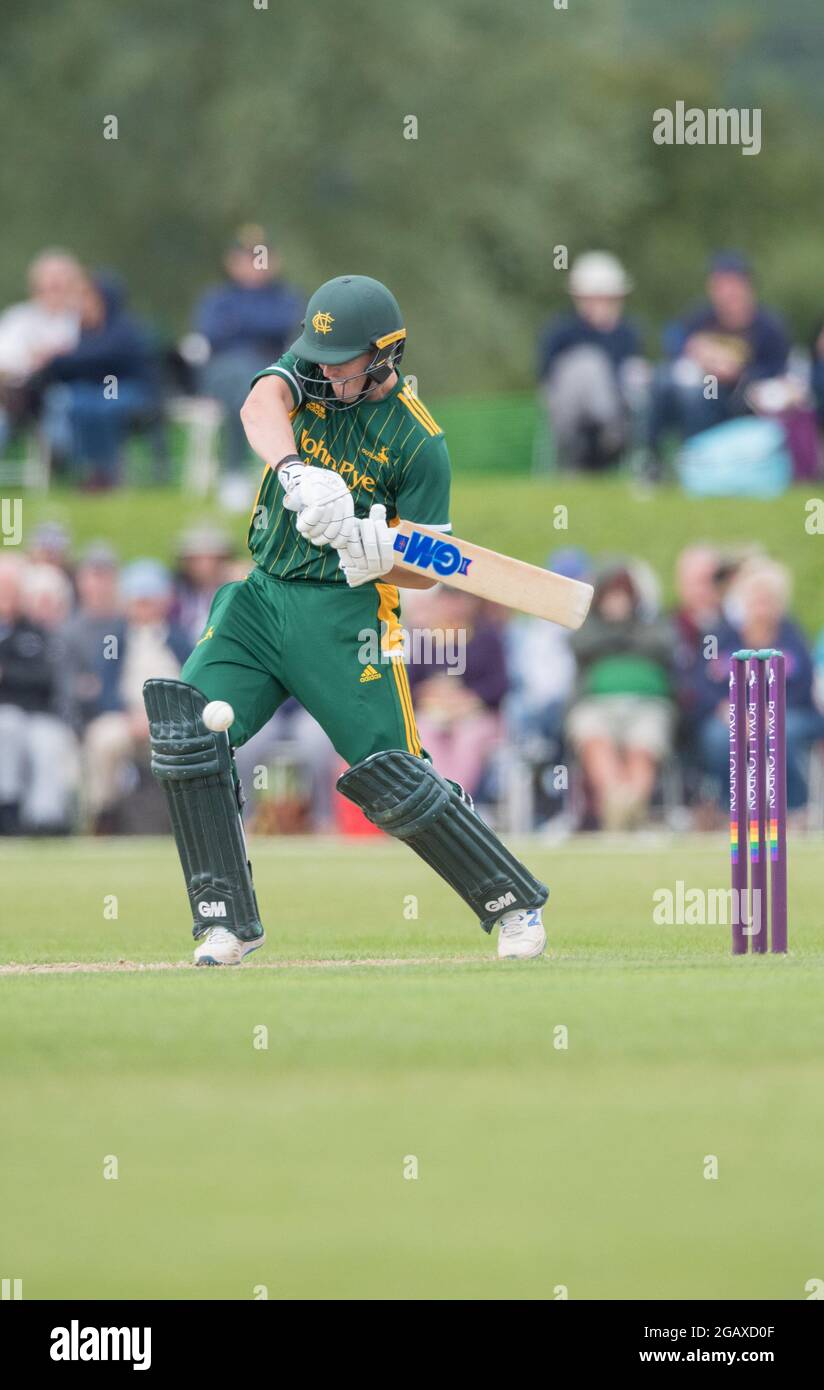 John Fretwell Sporting Complex, Mansfield, Nottinghamshire, Regno Unito. 1 agosto 2021. Gruppo B Nottinghamshire Outlaws affrontare le Foxes Leicestershire al John Fretwell Sporting Complex nella Royal London Cup Credit: Alan Beastall/Alamy Live News. Foto Stock