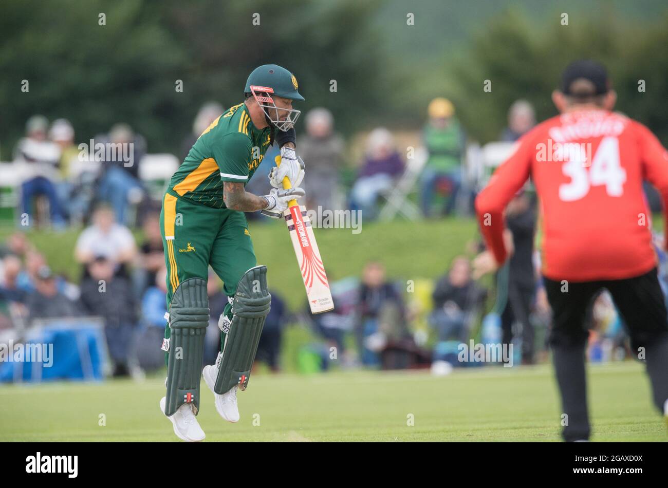 John Fretwell Sporting Complex, Mansfield, Nottinghamshire, Regno Unito. 1 agosto 2021. Gruppo B Nottinghamshire Outlaws affrontare le Foxes Leicestershire al John Fretwell Sporting Complex nella Royal London Cup Credit: Alan Beastall/Alamy Live News. Foto Stock