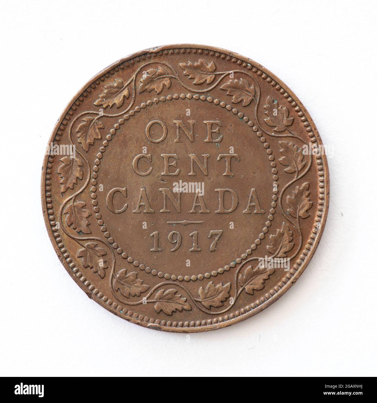Moneta canadese da 1917 centesimi. L'ossetto è stato inciso da Edgar Bertram MacKennal. Il contrario è stato inciso da W.H.J. Blakemore Foto Stock
