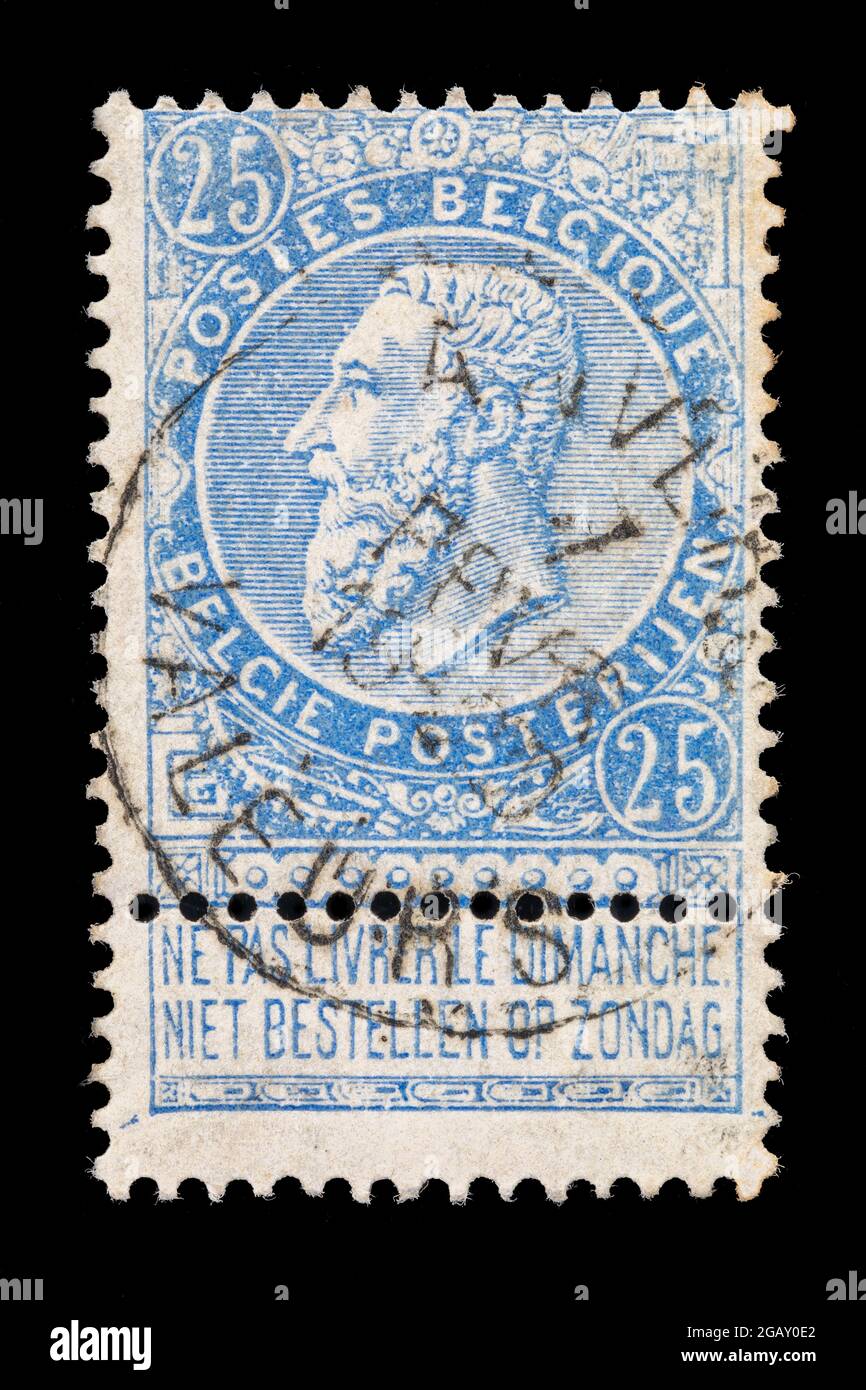 Re Leopoldo II 1893 ha annullato il francobollo dal Belgio. Foto Stock