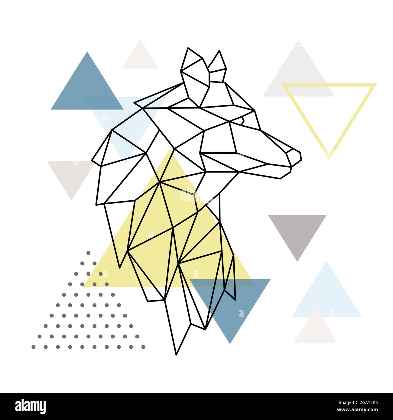 Profilo geometrico Wolf su sfondo triangolare. Emblema di lupo poligonale. Illustrazione vettoriale. Illustrazione Vettoriale