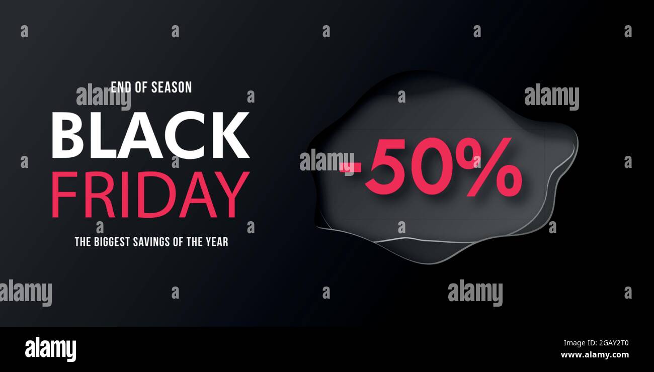 Black Friday Vendita banner design. Volantino orizzontale moderno in carta art style.Vector illustrazione. Illustrazione Vettoriale