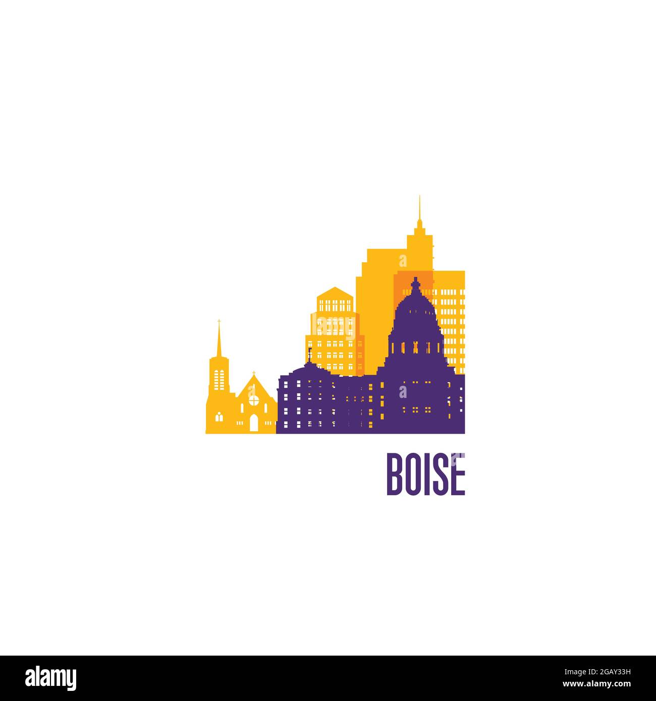 Emblema della città di Boise. Edifici colorati. Illustrazione vettoriale. Illustrazione Vettoriale