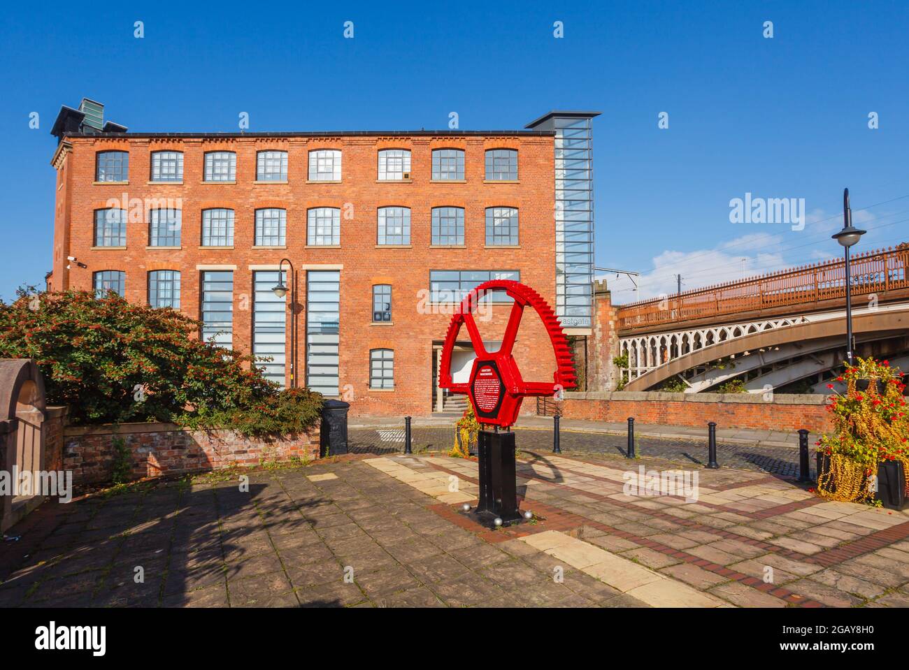 Sito del negozio di alimentari a Castlefield Urban Heritage Park, Manchester, Inghilterra nord-occidentale, Regno Unito Foto Stock
