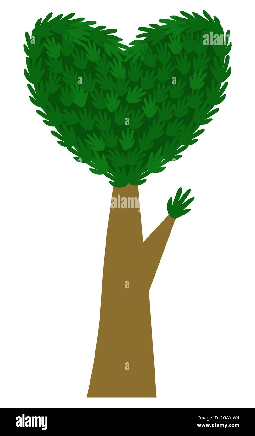 Corona d'albero a forma di cuore. Illustrazione vettoriale per il design delle vacanze isolato su sfondo bianco Illustrazione Vettoriale