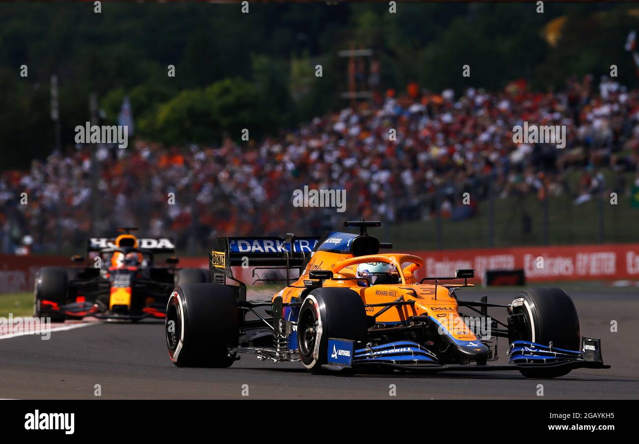 03 RICCIARDO Daniel (aus), McLaren MCL35M, azione durante la Formula 1 Magyar Nagydij 2021, Gran Premio d'Ungheria, 11° appuntamento del Campionato Mondiale di Formula 1 FIA 2021 dal 30 luglio al 1 agosto 2021 sull'Hungaroring, a Mogyorod, vicino Budapest, Ungheria - Foto DPPI Foto Stock