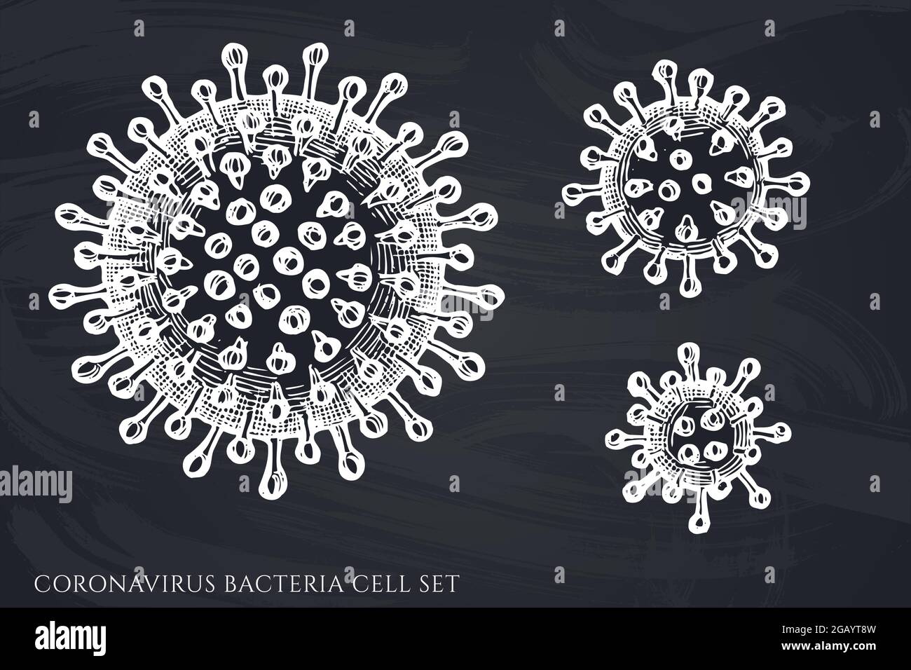 Set vettoriale di cellule di batteri di coronavirus in gesso disegnate a mano Illustrazione Vettoriale