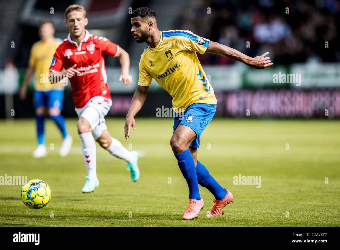 Vejle, Danimarca. 01 agosto 2021. Anis ben Slimane (25) di Broendby SE visto durante la partita 3F Superliga tra Vejle Boldklub e Broendby IF a Vejle Stadion a Vejle. (Photo Credit: Gonzales Photo/Alamy Live News Foto Stock