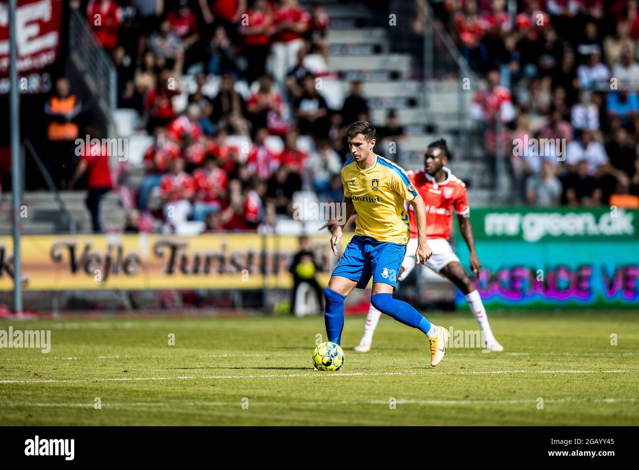 Vejle, Danimarca. 01 agosto 2021. Andrija Pavlovic (9) di Broendby SE visto durante la partita 3F Superliga tra Vejle Boldklub e Broendby SE a Vejle Stadion a Vejle. (Photo Credit: Gonzales Photo/Alamy Live News Foto Stock