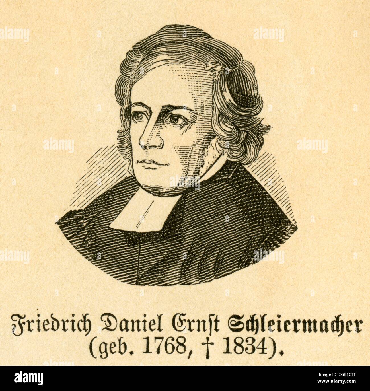 Europa, Deutschland, Berlin, Friedrich Daniel Ernst Schleiermacher, evangelischer Theologe und Philosoph, Motiv aus: »Die Kirche Christi in Bild und Wort», von Christlieb Gotthold Hottinger, Verlag von Dr. Hottinger´s Volksblatt ( Volksblatt Verlag ), Straßburg im Elsaß, 1878 . / Europe, Germany, Berlin, Friedrich Daniel Ernst Schleiermacher, teologo e filosofo tedesco, immagine di : ' Die Kirche Christi in Bild und Wort ' ( la chiesa Cristo in immagine e parola ) , di Christlieb Gotthold Hottinger, casa editrice Volksblatt , Strassburg - Elsass , 1878 . Foto Stock