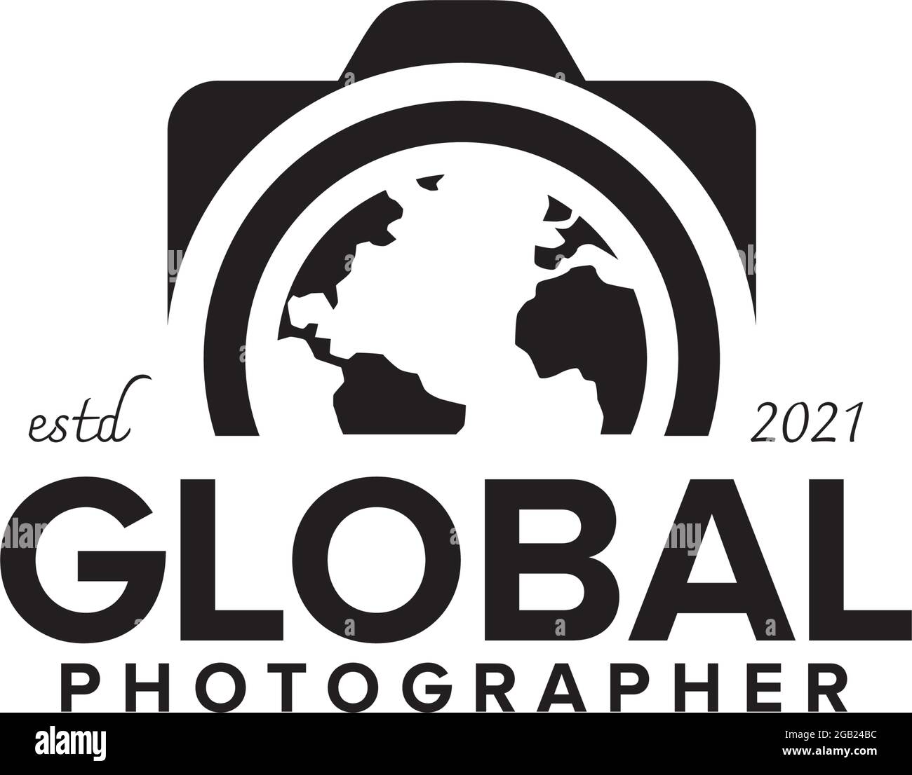 Modello vettoriale di progettazione del logo del fotografo globale Illustrazione Vettoriale