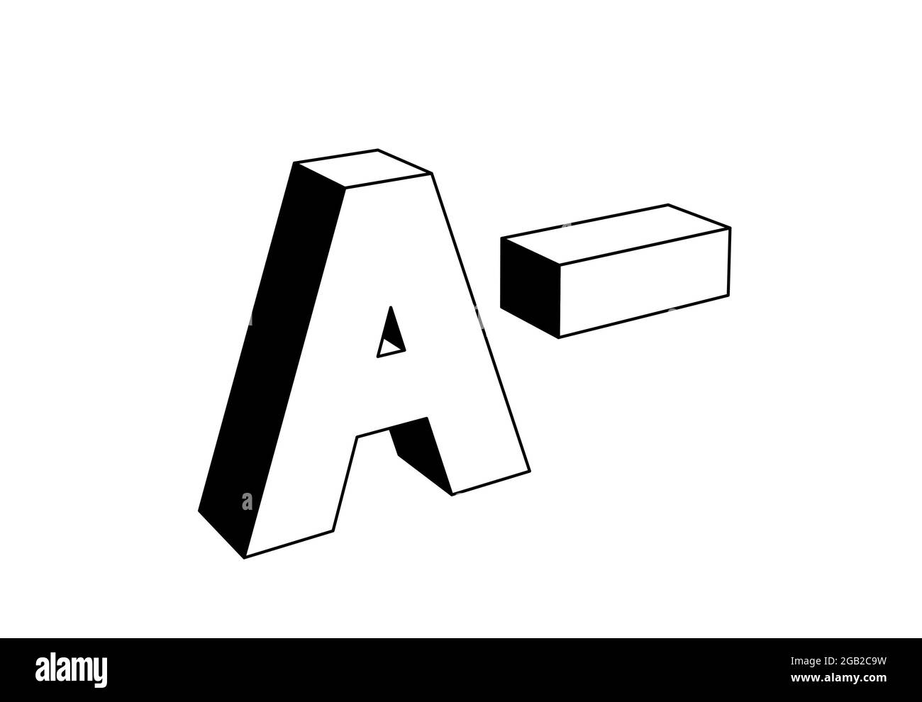 una lettera minuscola maiuscola, sistema di classificazione scolastico basato su lettere alfabetiche, illustrazione 3d in bianco e nero, stile icona Foto Stock