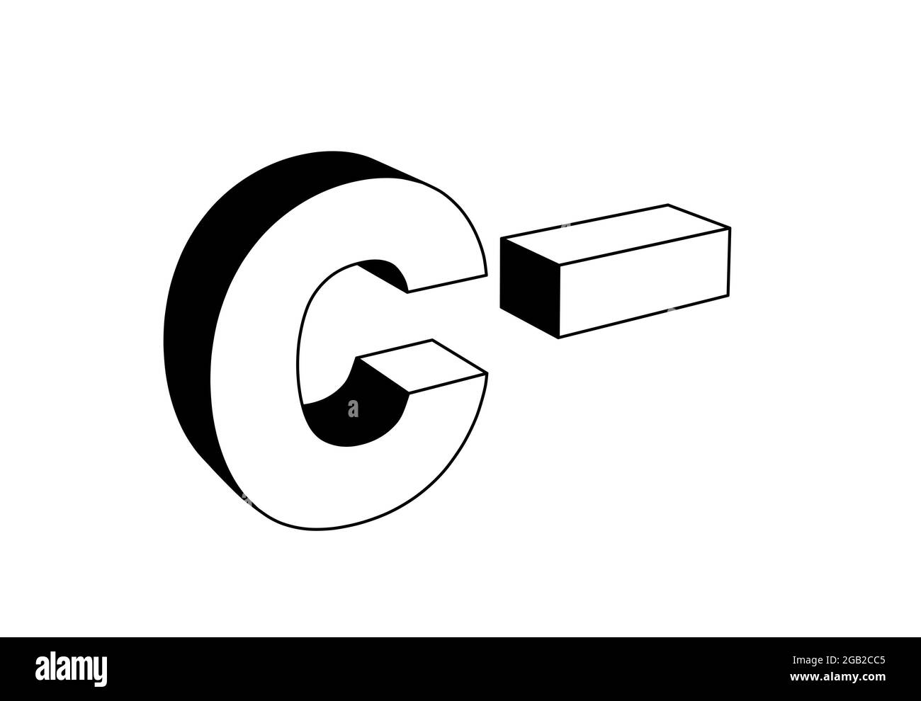 lettera c meno, illustrazione dei caratteri 3d in bianco e nero isolata in bianco, vista prospettica Foto Stock