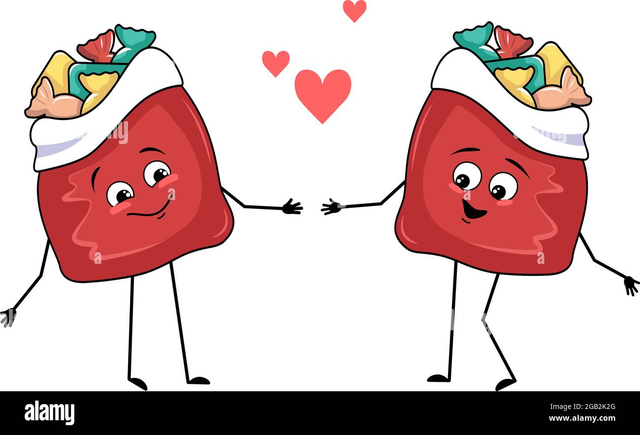 Carino personaggio rosso borsa con regali di Capodanno con amore emozioni Illustrazione Vettoriale