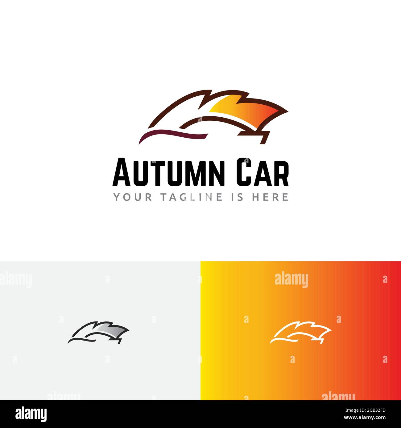Logo autunnale Auto foglia Automobile gara riparazione officina Illustrazione Vettoriale