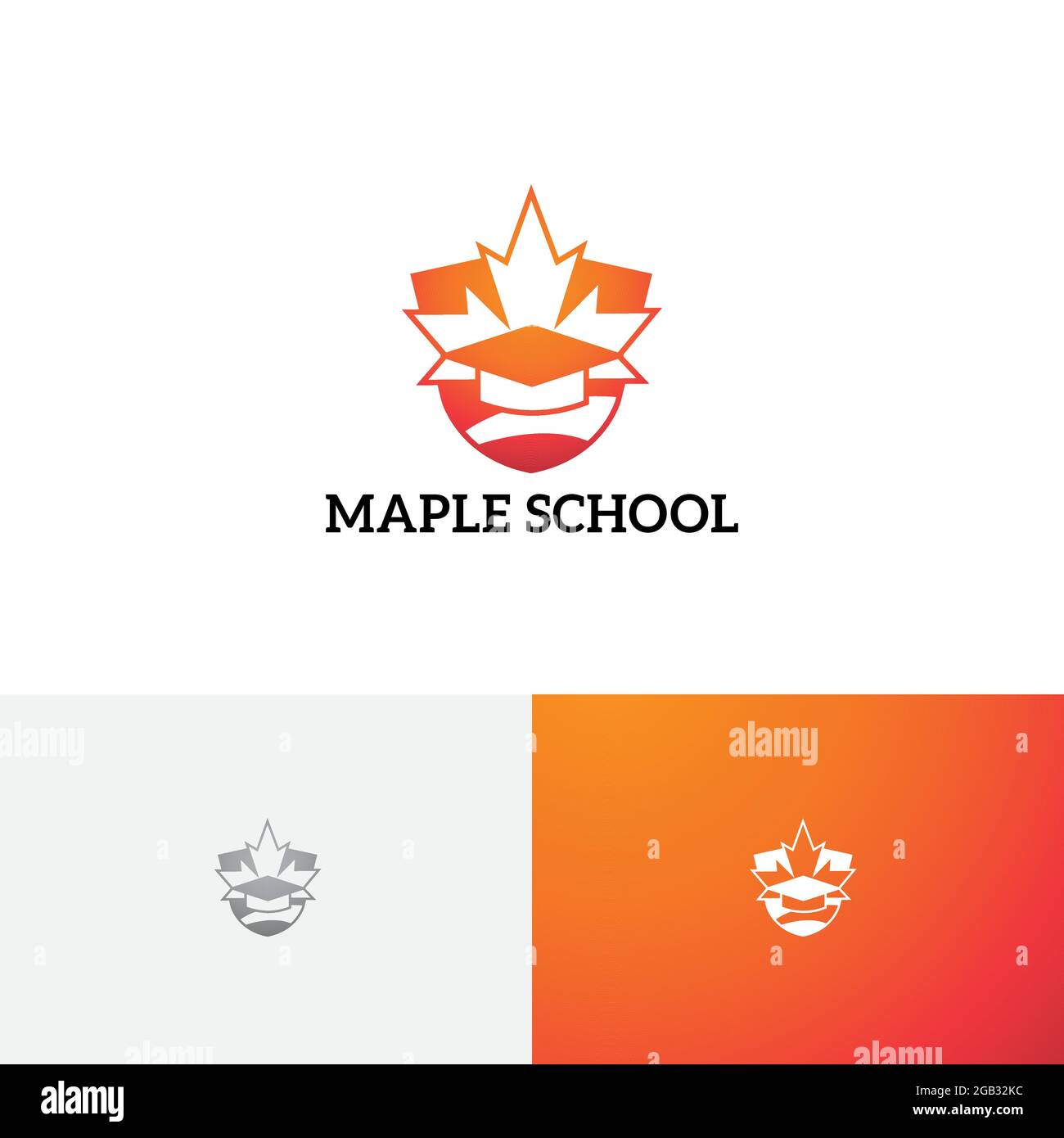 Maple School Academy Course Leaf Shield Education Logo Illustrazione Vettoriale