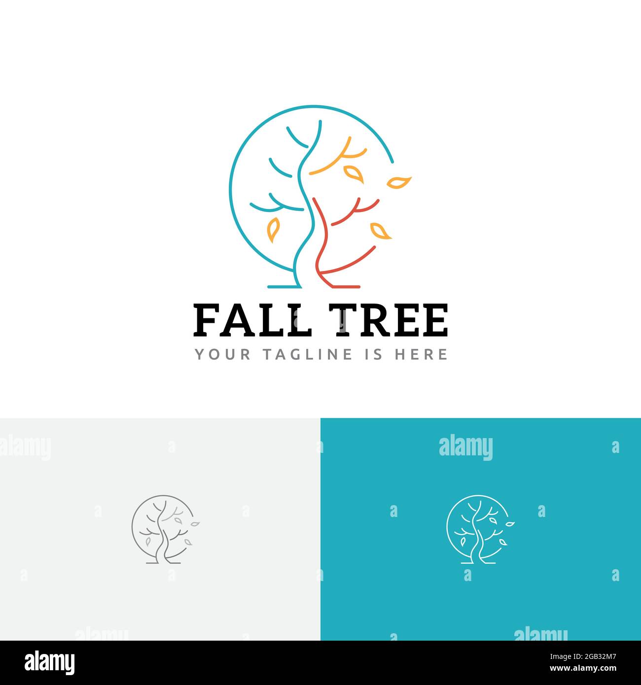 Logo della linea del cerchio della stagione autunnale dell'albero autunnale della natura Illustrazione Vettoriale