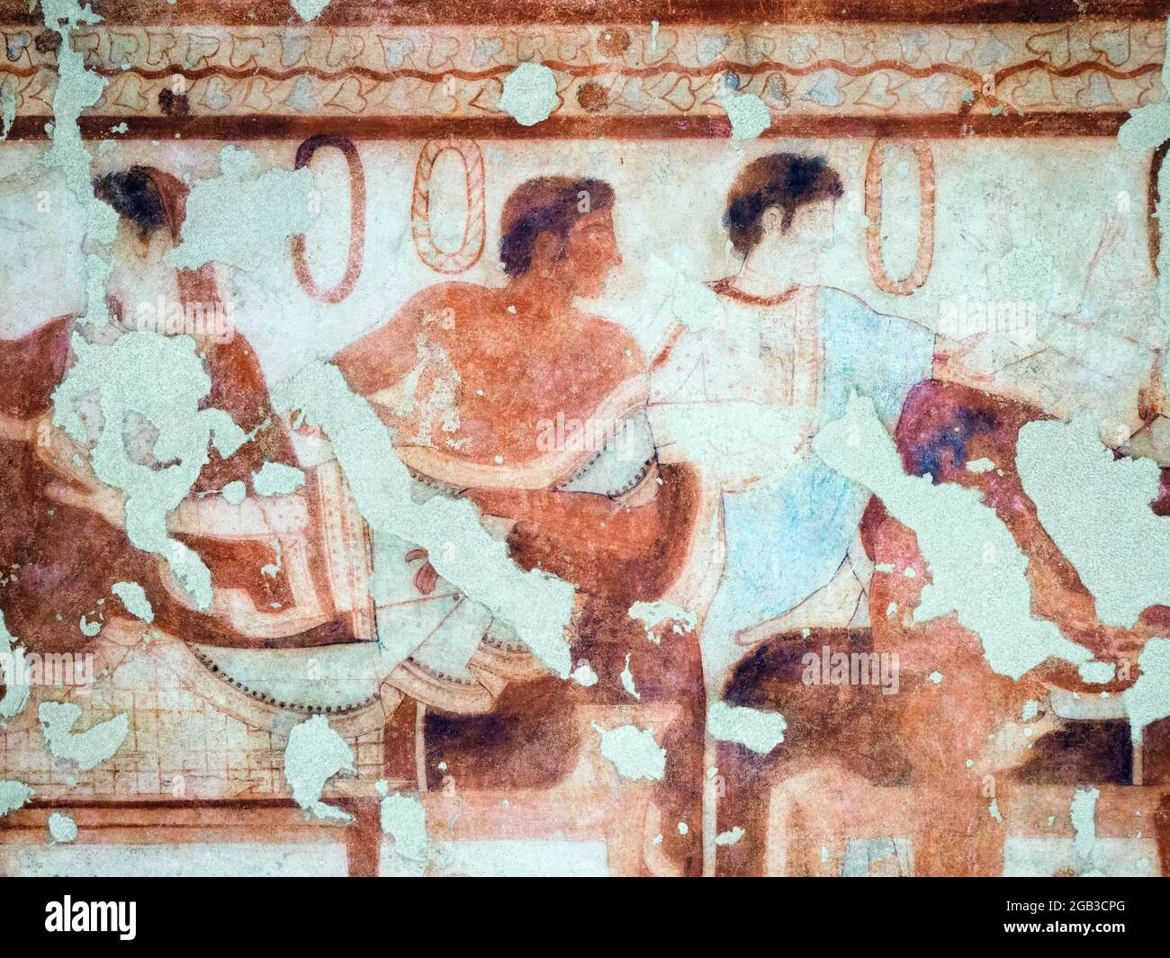 Affresco dipinto dettaglio murario in Tomba del Triclinio V sec. a.C