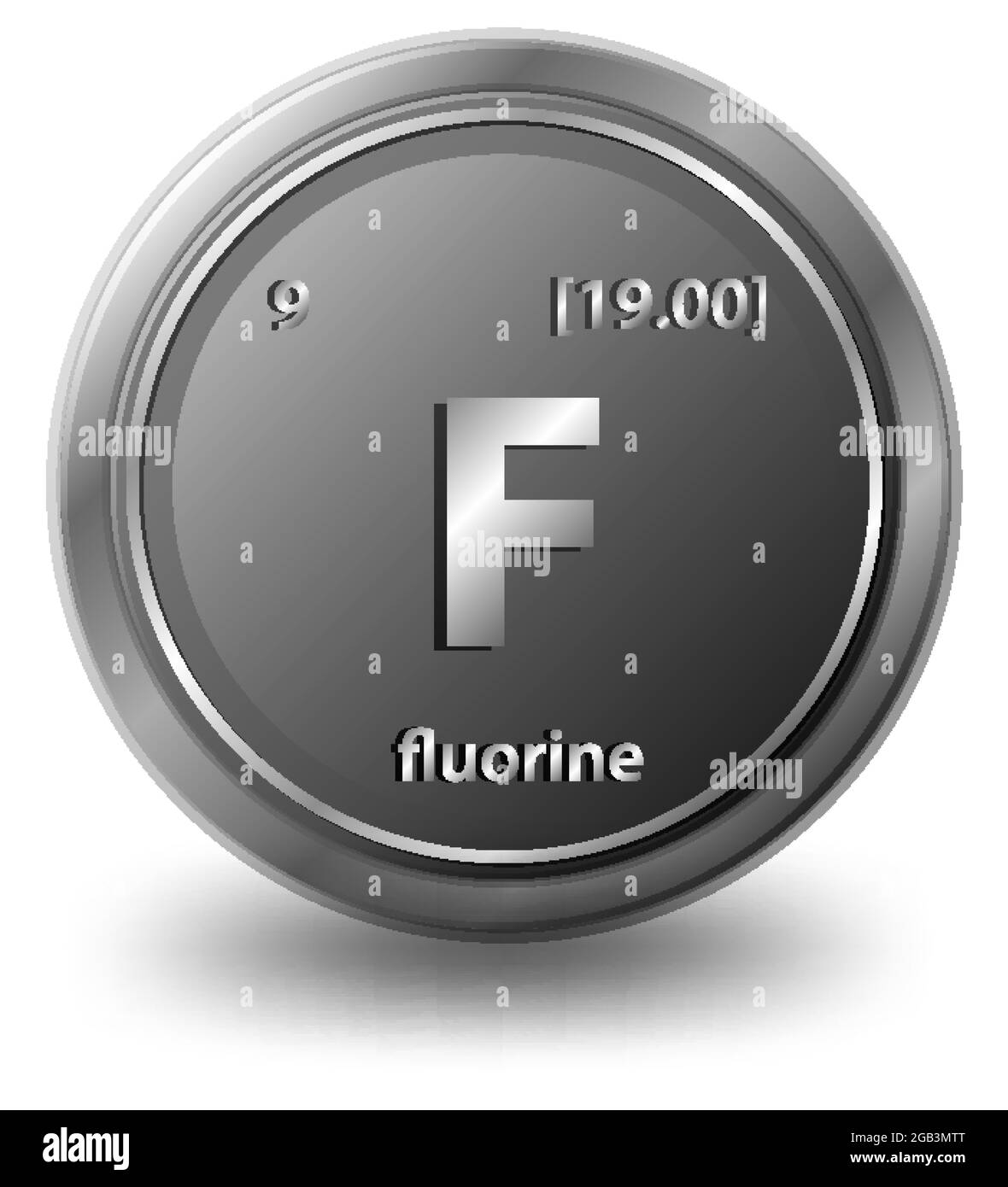 Elemento chimico del fluoro. Simbolo chimico con numero atomico e massa atomica. Illustrazione Illustrazione Vettoriale