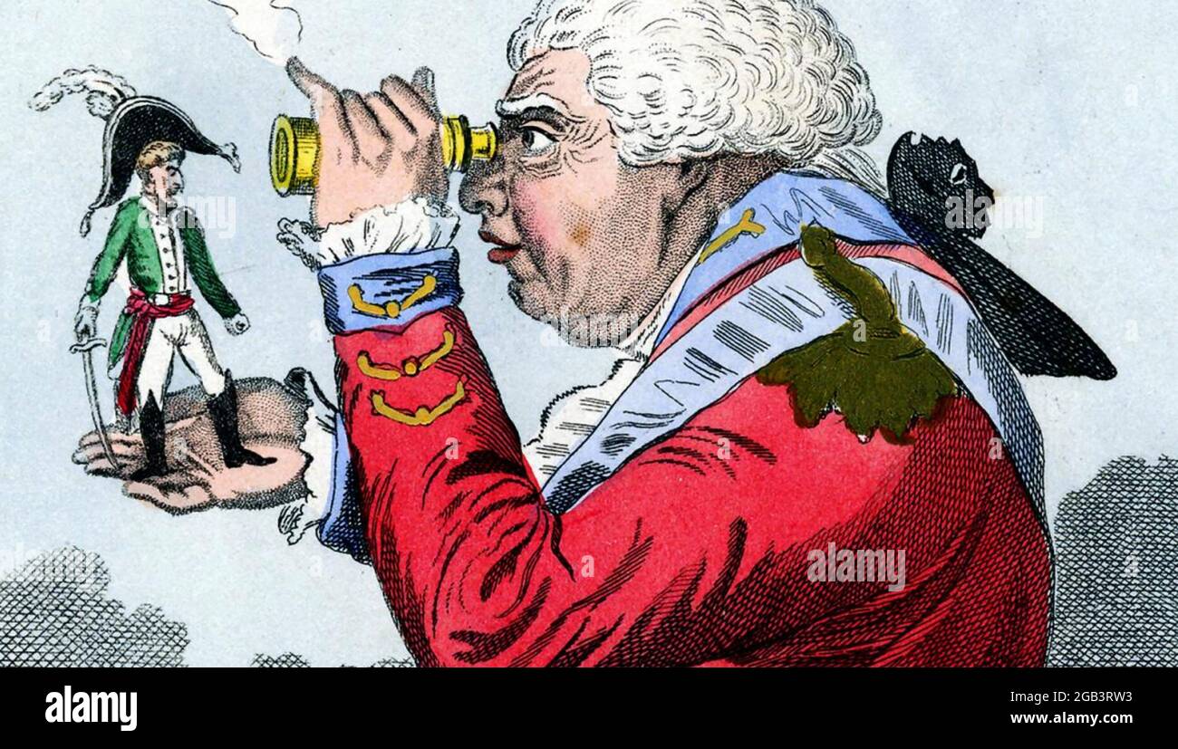 JAMES GILLRAY (1756-1815) caricaturista e stampatore inglese. Sezione della sua caricatura del 1803 di Re Giorgio III come Gulliver con Napoleone come Re di Brobdingnag Foto Stock