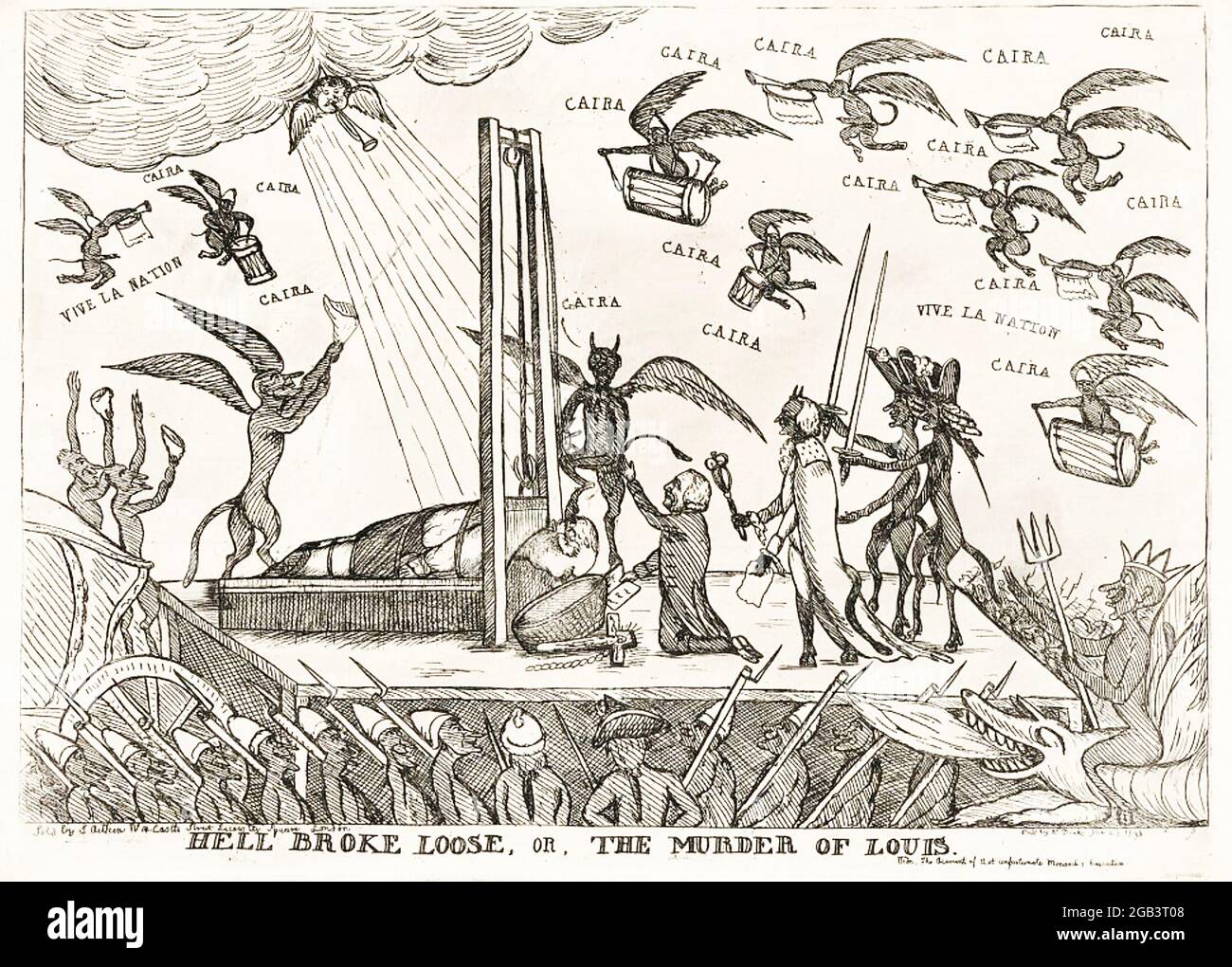 LUIGI XVI di Francia (1754-1793) incisione inglese contemporanea di William Denton dal titolo "l'Inferno si sciolse: Foto Stock