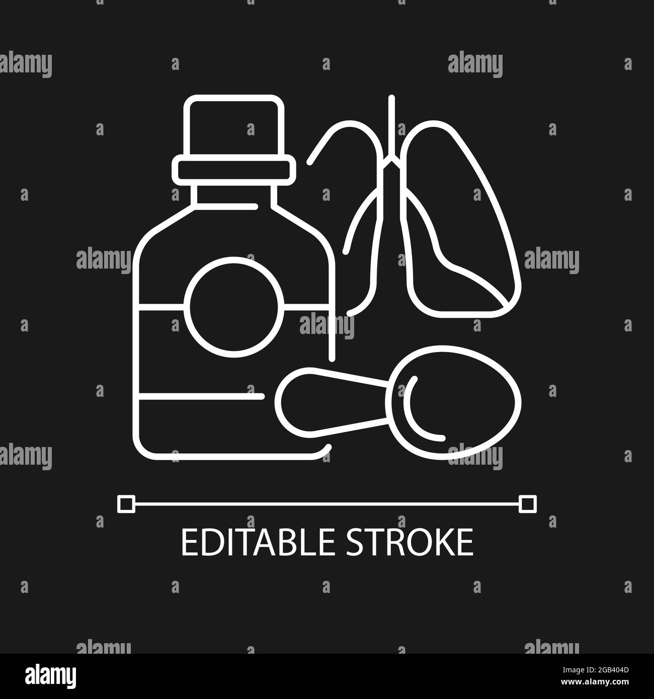 Icona lineare bianca sciroppo di tosse per il tema scuro Illustrazione Vettoriale