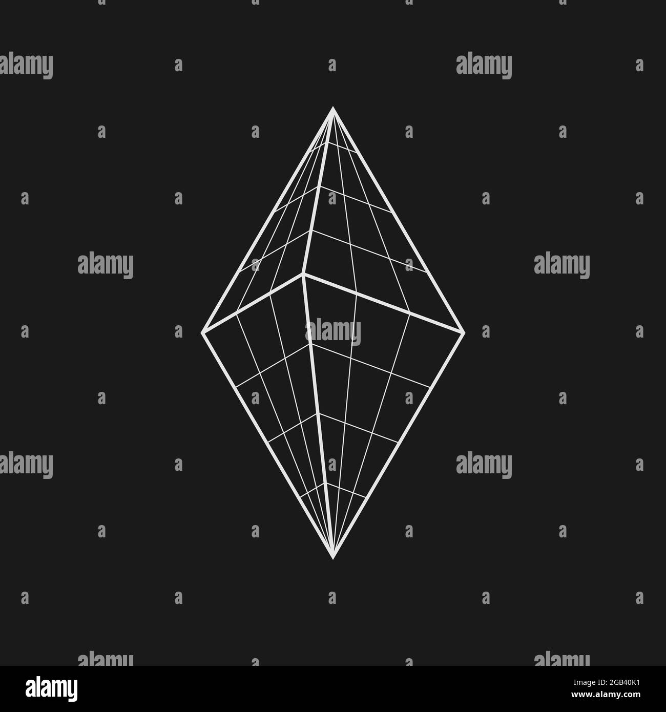 Retrovuturistica bipiramidale romboidale. Elemento di design Cyber retro. Piramide volumetrica a griglia in stile cyberpunk anni '80. Geometria in prospettiva per poster, copertina Illustrazione Vettoriale