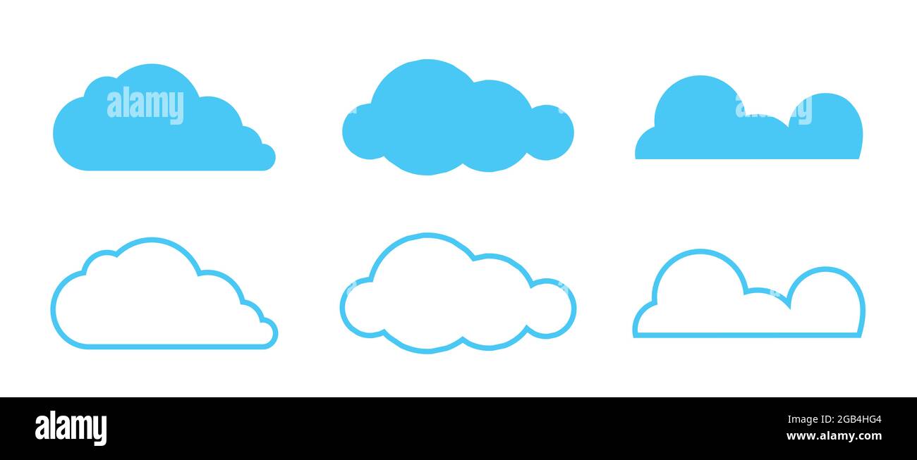 Icone nuvola in stile piatto alla moda isolato su sfondo blu. Simbolo cloud per il tuo sito Web Illustrazione Vettoriale