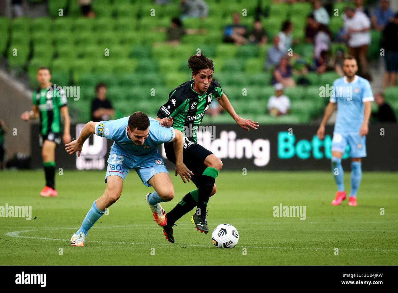Melbourne, Australia, 1 aprile 2021. : Curtis Good of Melbourne City controlla il pallone durante la partita di calcio Hyundai A-League tra il Western United FC e il Melbourne City FC. Credit: Dave Hewison/Speed Media/Alamy Live News Foto Stock