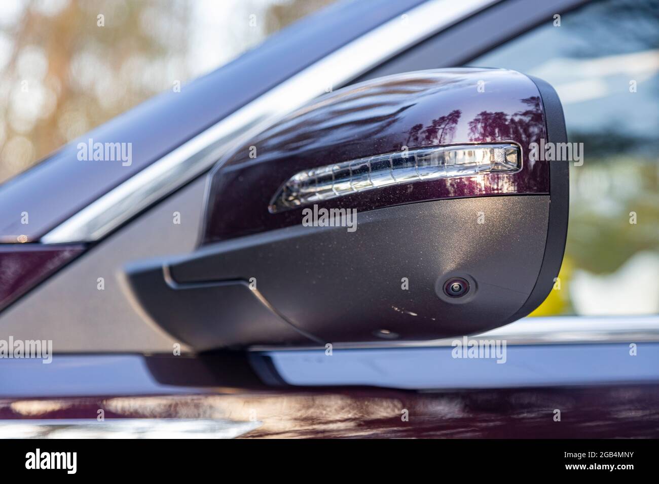 sicurezza stradale. sistema terrain 360 opzionale in un'auto moderna. vista ravvicinata specchietto retrovisore dell'auto moderna con telecamera a vista rotonda Foto Stock