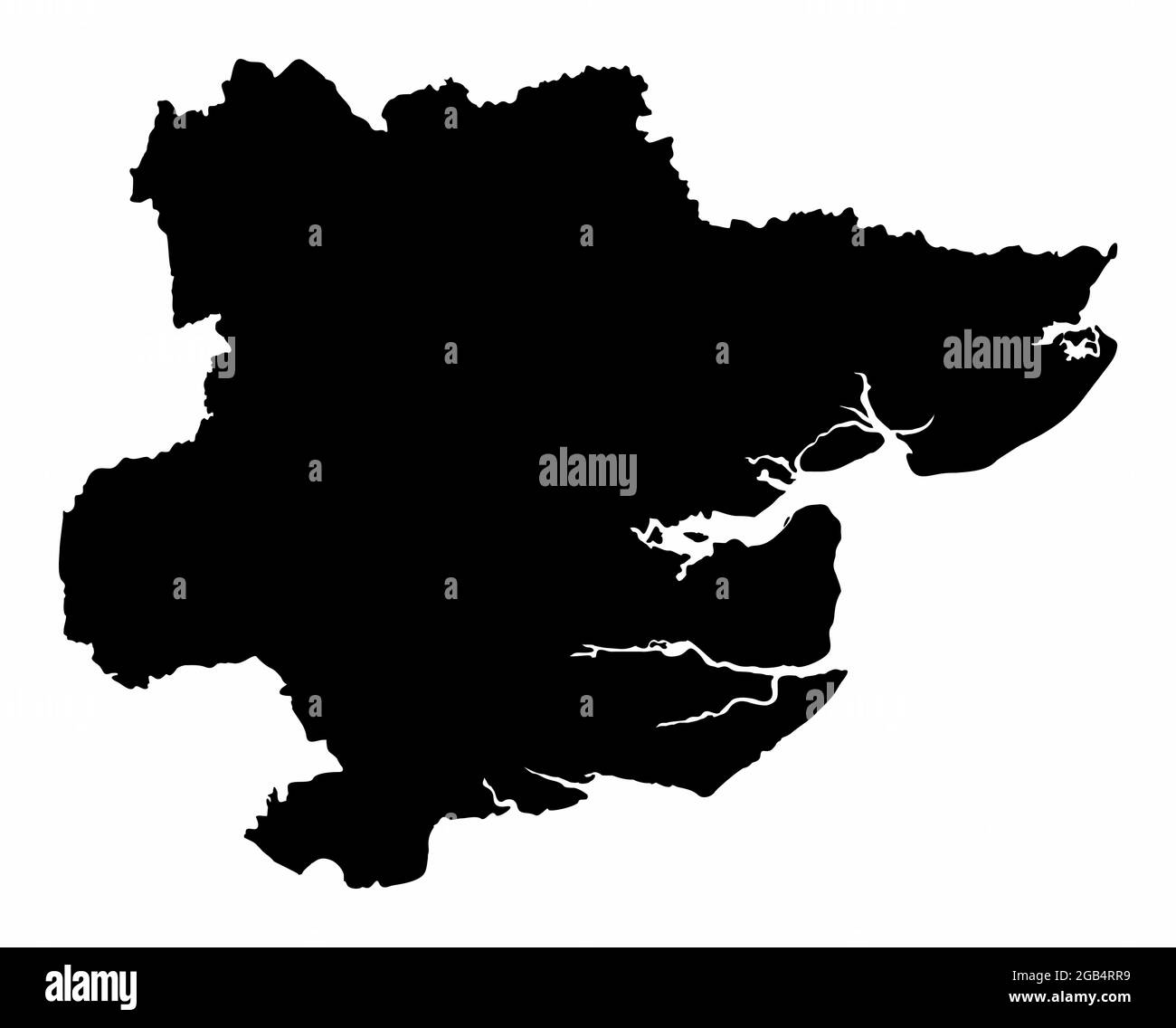La mappa della contea di Essex silhouette oscura isolato su sfondo bianco, Inghilterra Illustrazione Vettoriale