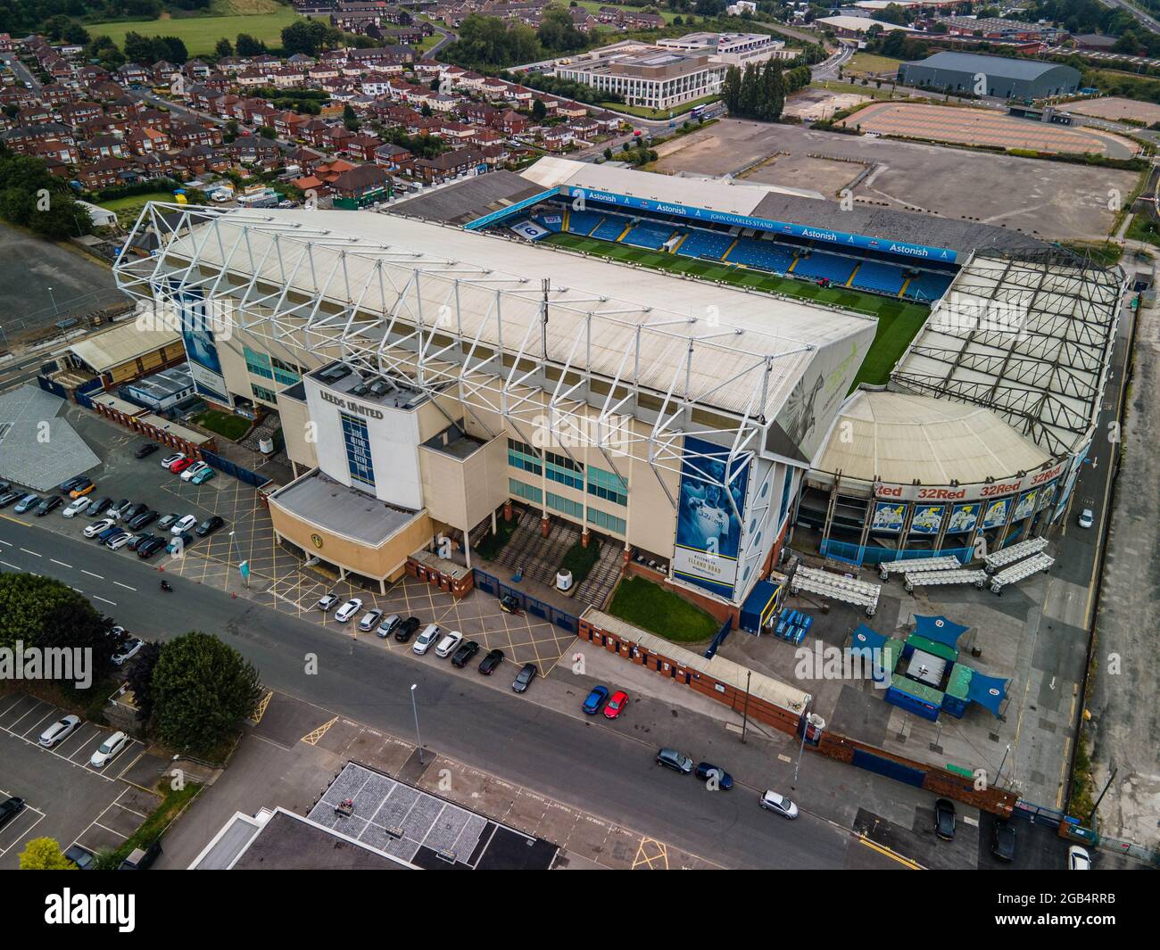 Elland Road Leeds United Marching on Together Aerial Photo Drone from the Air Leeds West Yorkshire Foto Stock