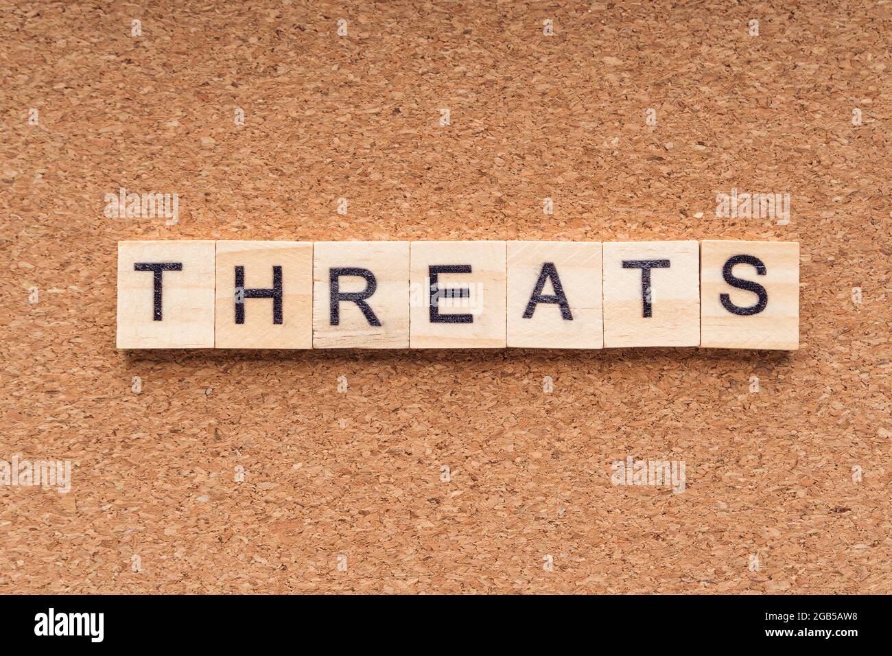 MINACCE parola scritta su legno blocco. TESTO DELLE MINACCE su tavola di legno. Business Covid- 19 concetto Foto Stock