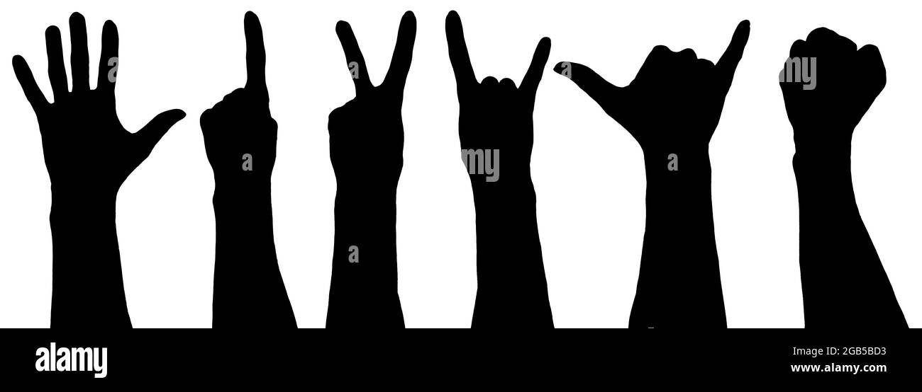 Mano nera su sfondo bianco, isolato, vernice Foto Stock