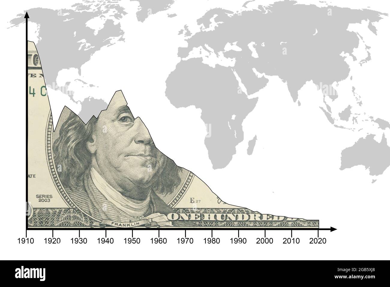 grafico con struttura del dollaro sullo sfondo della mappa del mondo Foto Stock