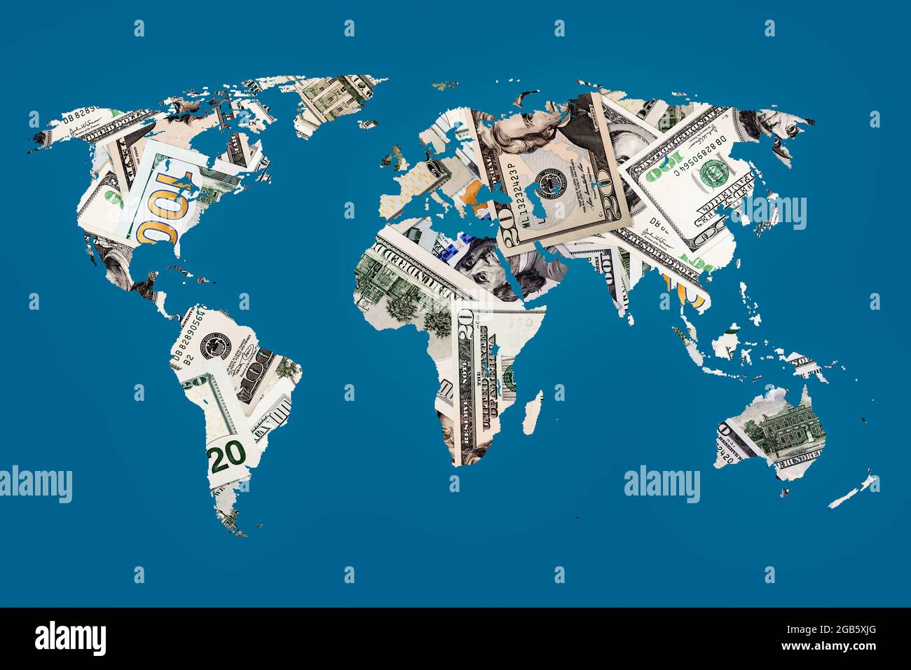 mappa del mondo dalla struttura del dollaro usa Foto Stock