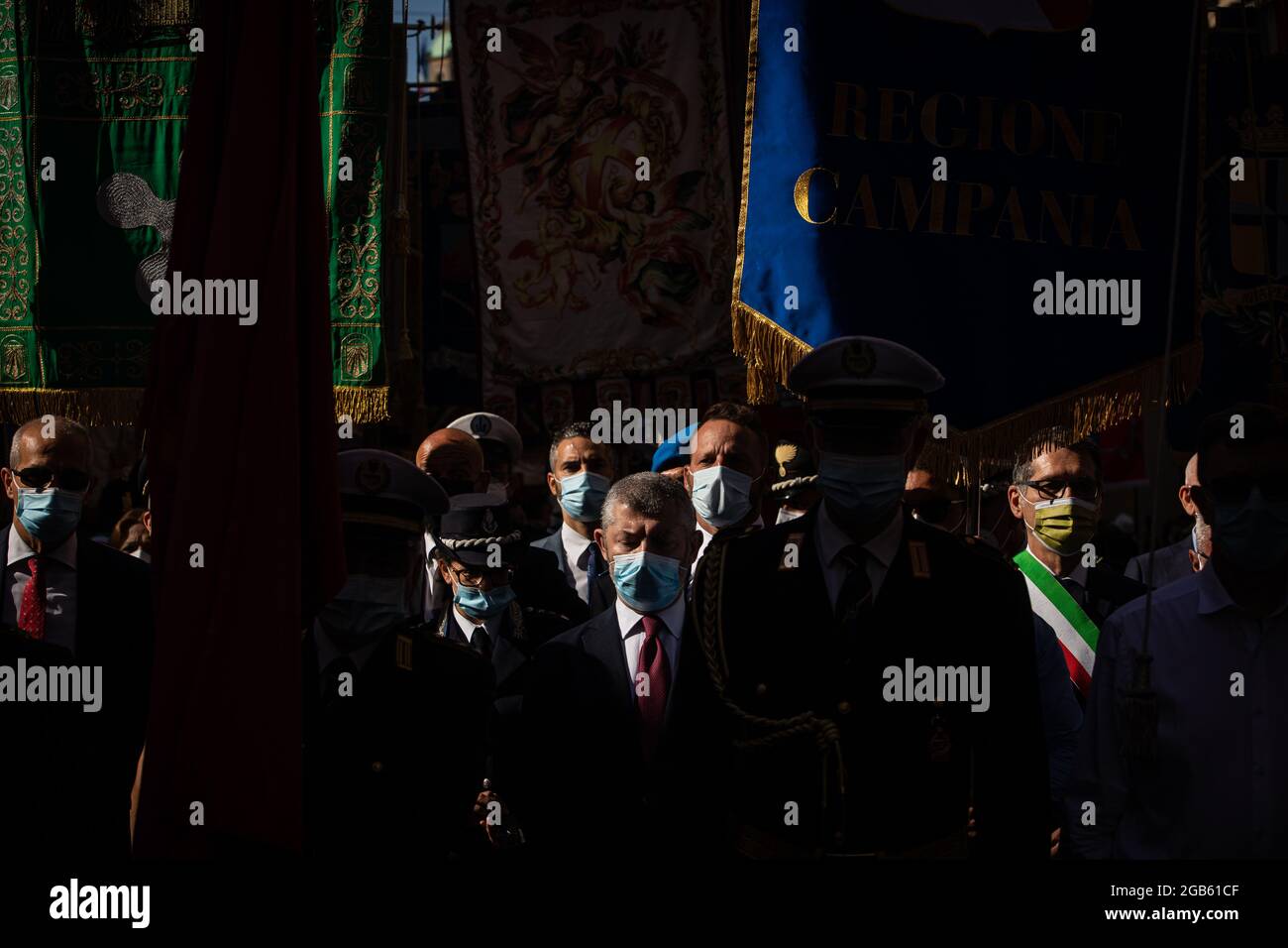 Bologna, ITALIA. 2 agosto 2021. 41° anniversario della cerimonia di commemorazione dei bombardamenti della stazione ferroviaria del 2 agosto 1980. Credit: Massimiliano Donati/Alamy Live News Foto Stock