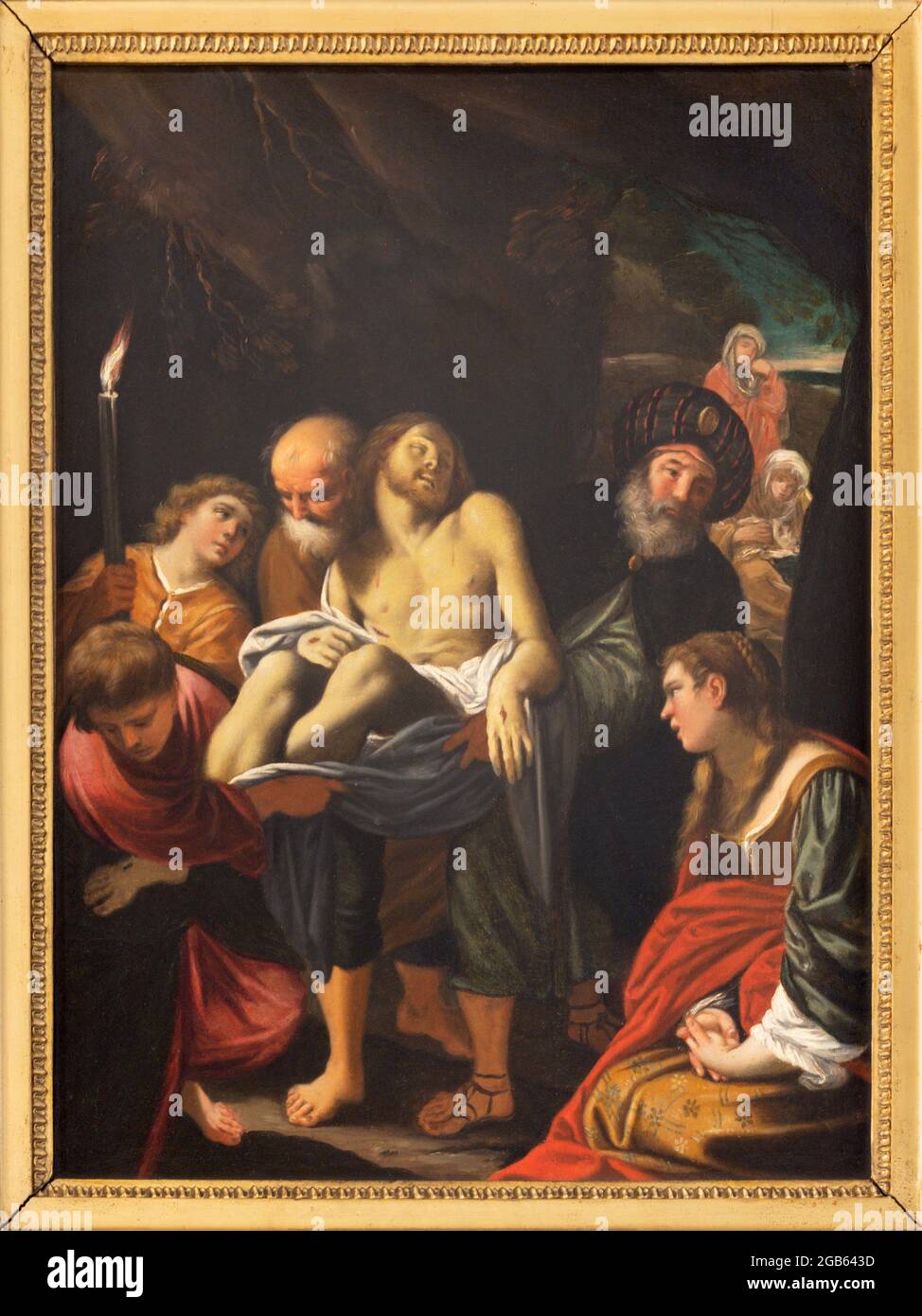 VIENNA, AUSTIRA - JUNI 17, 2021: Il dipinto di sepoltura di Gesù in chiesa Alserkirche da artista sconosciuto. Foto Stock