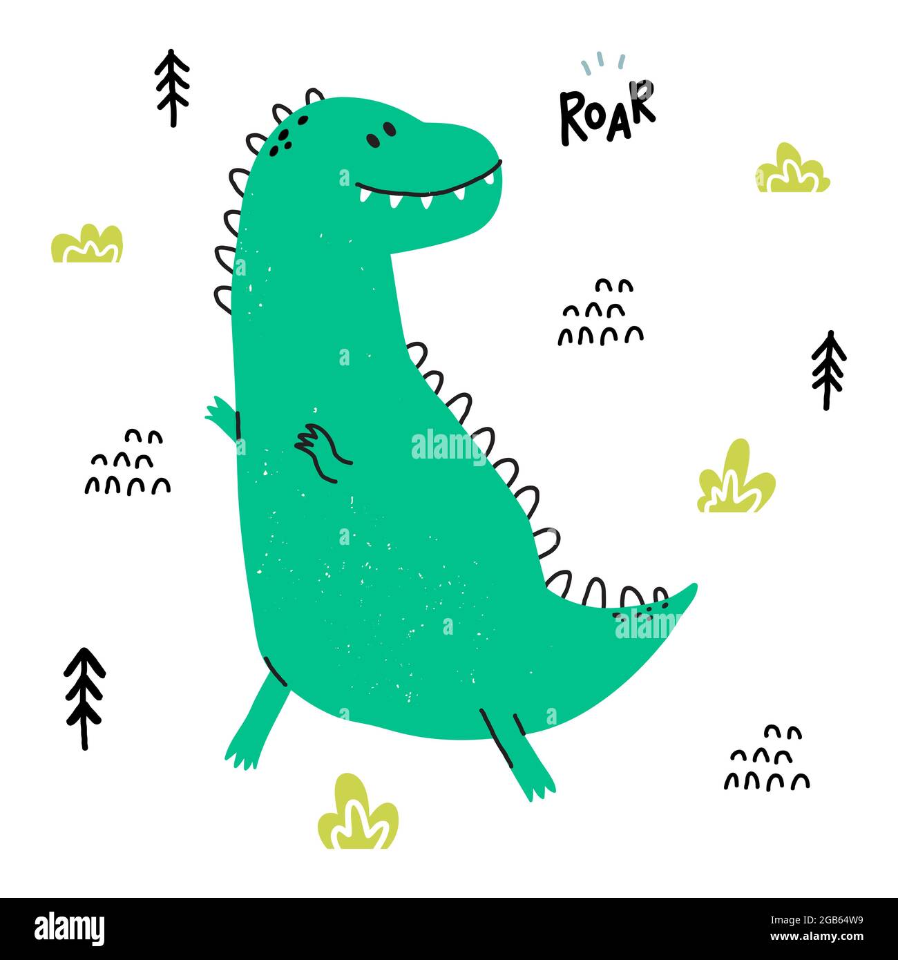 Dino T Rex in stile cartone animato scandinavo. Illustrazione Vettoriale